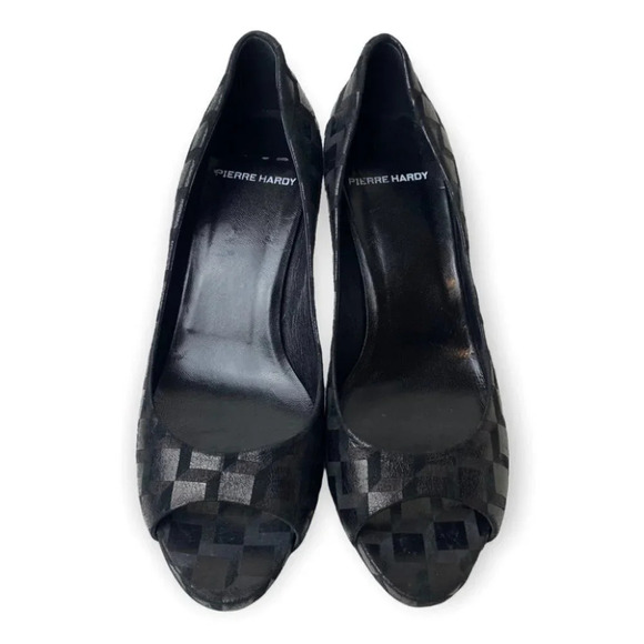 Pierre Hardy  Black Suede & Silver Metallic Peep Toe Heels - Picture 7 of 11